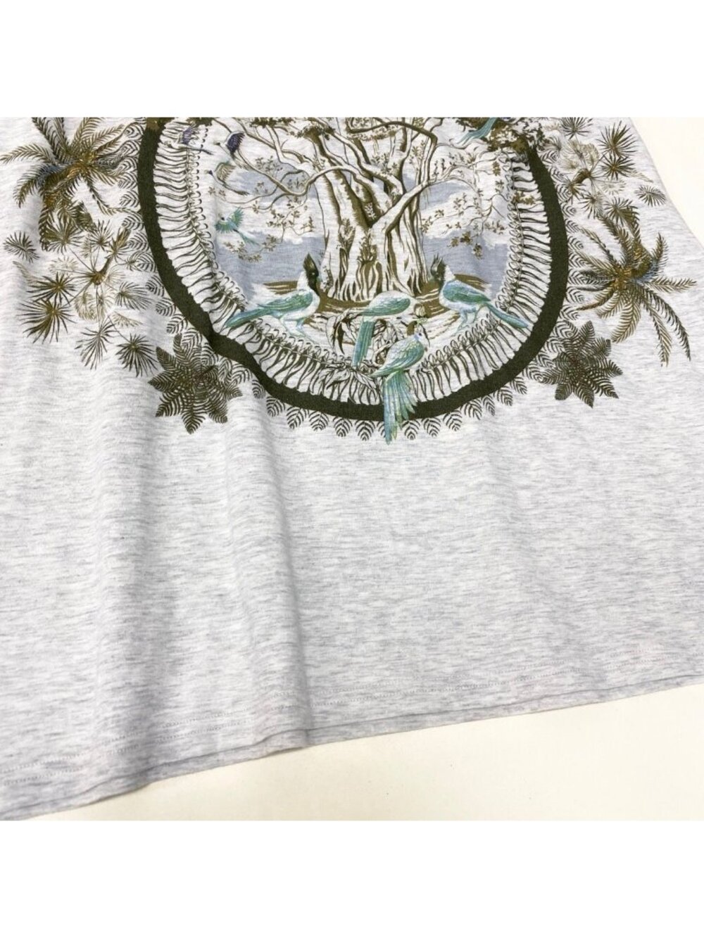 Hermes Print T-Shirt Crew Neck Top Botanical Pattern 36 Light Gray Cotton - Picture 5 of 8